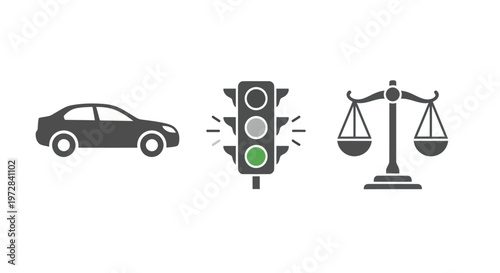 Car traffic law and justice icons