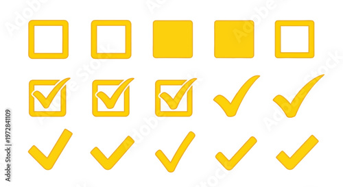 Yellow check marks and checkboxes on white background