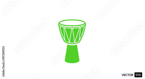 Green Djembe Drum Icon Isolated on White Background, Vector Graphic