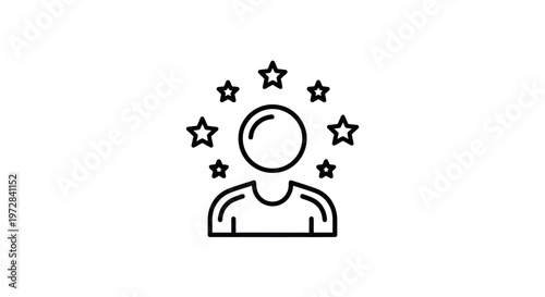 Person surrounded by stars representing achievement or positive feedback.