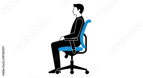 Man in suit sitting in an office chair with correct posture.
