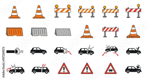 Set of traffic safety and car accident icons