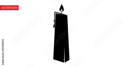 Black Silhouette Candle Flame Burning Isolated White Background Vector Icon