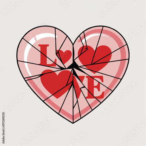 Broken heart symbol with 'love' text inside, representing heartbreak and relationship breakup