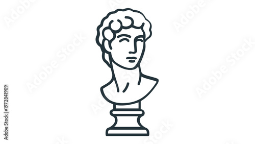 Minimalist Classical Greek Bust Sculpture Vector Icon Illustration of Michelangelo's David Head, Elegant Line Art Design for Creative Art, History, Museum, and Aesthetic Graphic Projects.