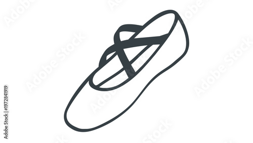Minimalist Vector Icon Illustration of a Ballet Flat Shoe with Elastic Straps, Perfect for Dance, Fashion, and Lifestyle Graphic Design Projects, Scalable AI-Generated Line Art Symbol
