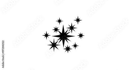Sparkling Starbursts - Black Glittering Stars on White Background