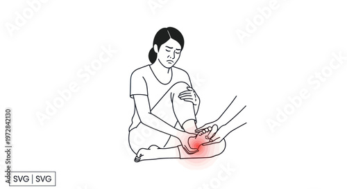 Woman holding aching ankle, pain in heel, medical illustration