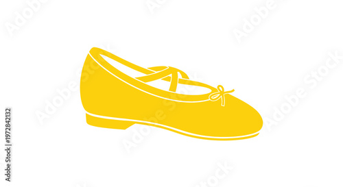 Yellow Ballet Flat Shoe with Bow and Strap - Vector Icon