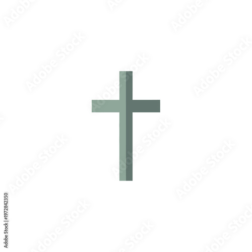 Simple flat gray cross icon representing Christian faith, spirituality, and religious beliefs, ideal for modern design elements and minimalist concepts