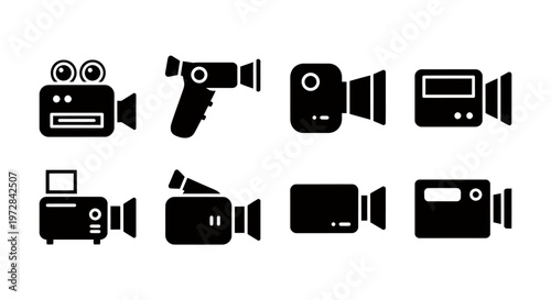 Collection of camera and video equipment icons representing filming and media devices.