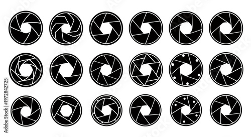 Set of circular camera aperture icons arranged in a grid pattern.