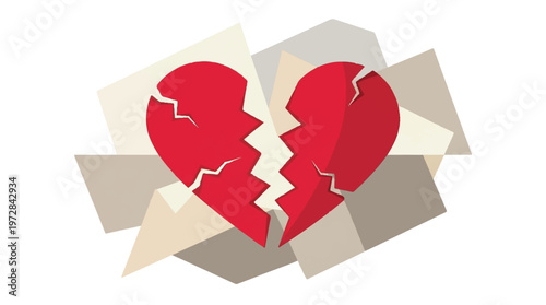 Abstract red broken heart graphic with shattered pieces and fading light effect with graphic resource with computer graphic with digital art