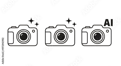 Set of three camera icons with AI label highlighting design elements.