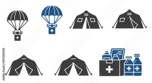Medical aid and relief supplies icons