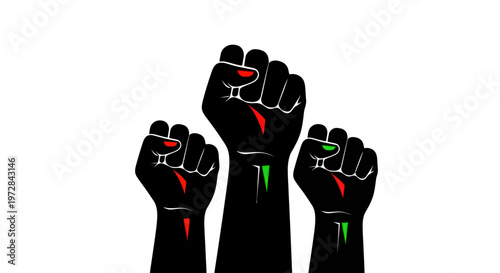 Raised fists symbol of black power and unity.