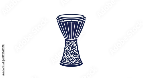 Blue Goblet Drum with Ornate Pattern on White Background