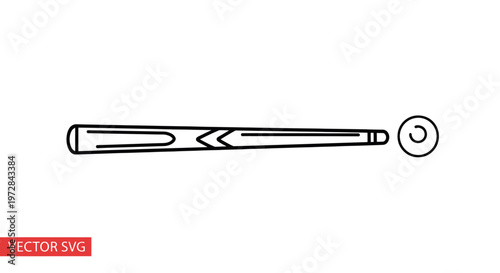 Billiard Cue and Ball Icon - Simple Line Art Vector Graphic