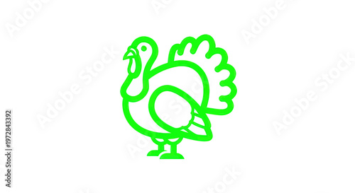 Green Turkey Icon Outline Drawing on White Background