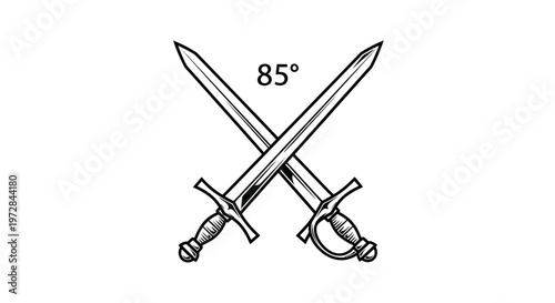 Crossed Swords with Angle Illustration - Vintage Weaponry Design