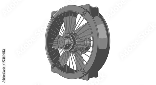Cutaway Illustration of a Modern Turbofan Jet Engine, Technical Diagram