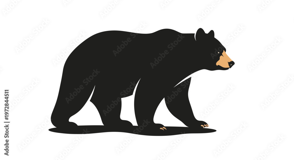Fototapeta premium Black Bear Walking Silhouette Vector Illustration