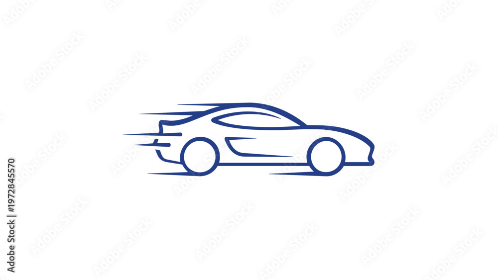 Naklejka premium Minimalist blue gradient line art vector illustration of a sleek sports car with motion speed lines, perfect for automotive branding, racing concepts, and fast transportation icons. AI-generated.