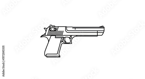 Line Art of a Handgun - Semi-Automatic Pistol Outline