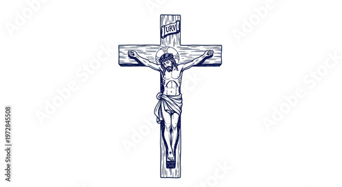 Jesus Christ Crucifixion Wooden Cross Religious Symbol Illustration