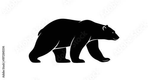 Silhouette of a black bear walking, isolated on white background, side view