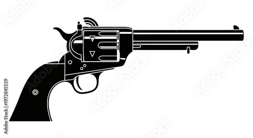 Silhouette of a classic revolver pistol, western style, isolated on white