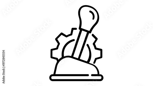Minimalist gear shift lever and cogwheel vector icon illustration. Professional line art design for automotive transmission, manual gearbox, car mechanics, and vehicle control systems. Scalable flat