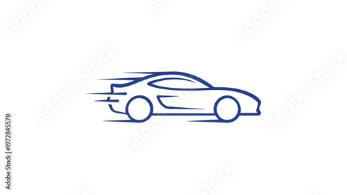 Minimalist blue gradient line art vector illustration of a sleek sports car with motion speed lines, perfect for automotive branding, racing concepts, and fast transportation icons. AI-generated.