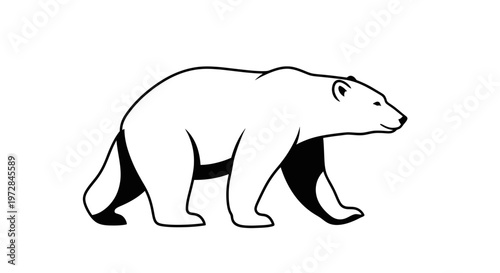 Stylized Polar Bear Walking, Minimalist Arctic Animal Illustration