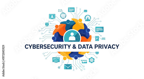 Cybersecurity and Data Privacy Concept with Networked People and Digital Icons