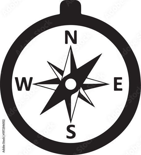 Compass rose icon, navigation symbol, directional sign, black vector graphic