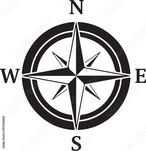 Compass rose icon, navigation symbol, directional sign, black vector graphic