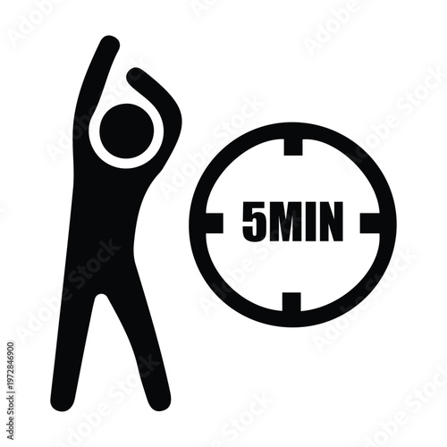Person exercising with a 5-minute timer icon