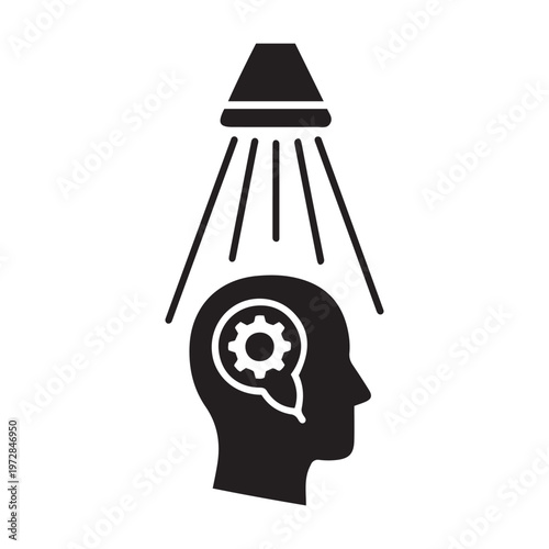 Shower head raining on silhouette head with gear