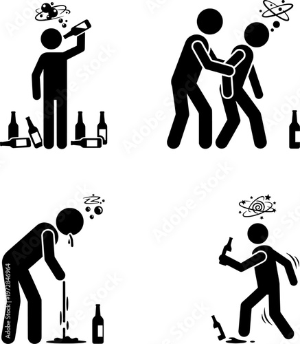 Alcohol Abuse Effects Drunk Behavior Vomiting Dizziness Addiction Concept Illustration