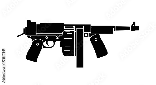 Vintage Submachine Gun Silhouette - Classic Weapon Vector Icon