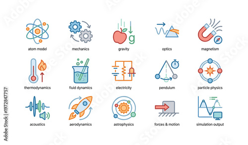 Science icons representing concepts of physics and chemistry