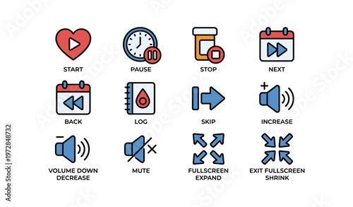 Multimedia control icons for playback and sound management