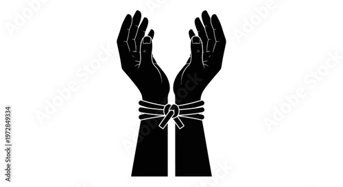 Bound hands with rope, symbolizing struggle and lack of freedom.