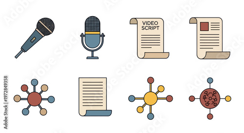 Creative elements: microphones, scripts, documents, and molecules