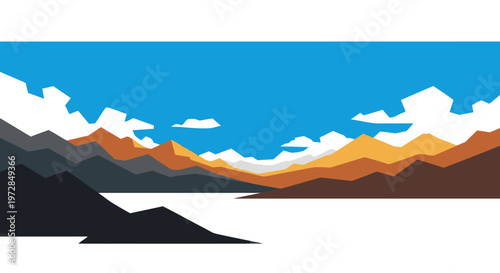 Obraz na plátně Abstract Mountain Landscape with Lake and Blue Sky