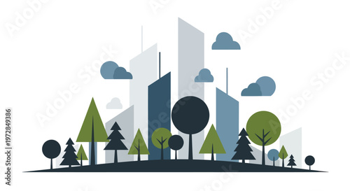 Green City Landscape with Modern Buildings and Trees