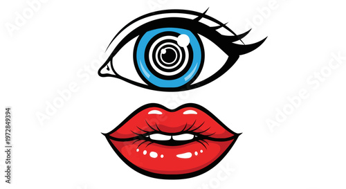 Vibrant Pop Art Style Eye and Lips Illustration