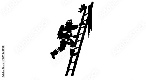 Firefighter Climbing Ladder Silhouette
