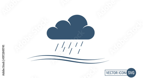 Dark cloud raining with wind and waves icon, vector illustration